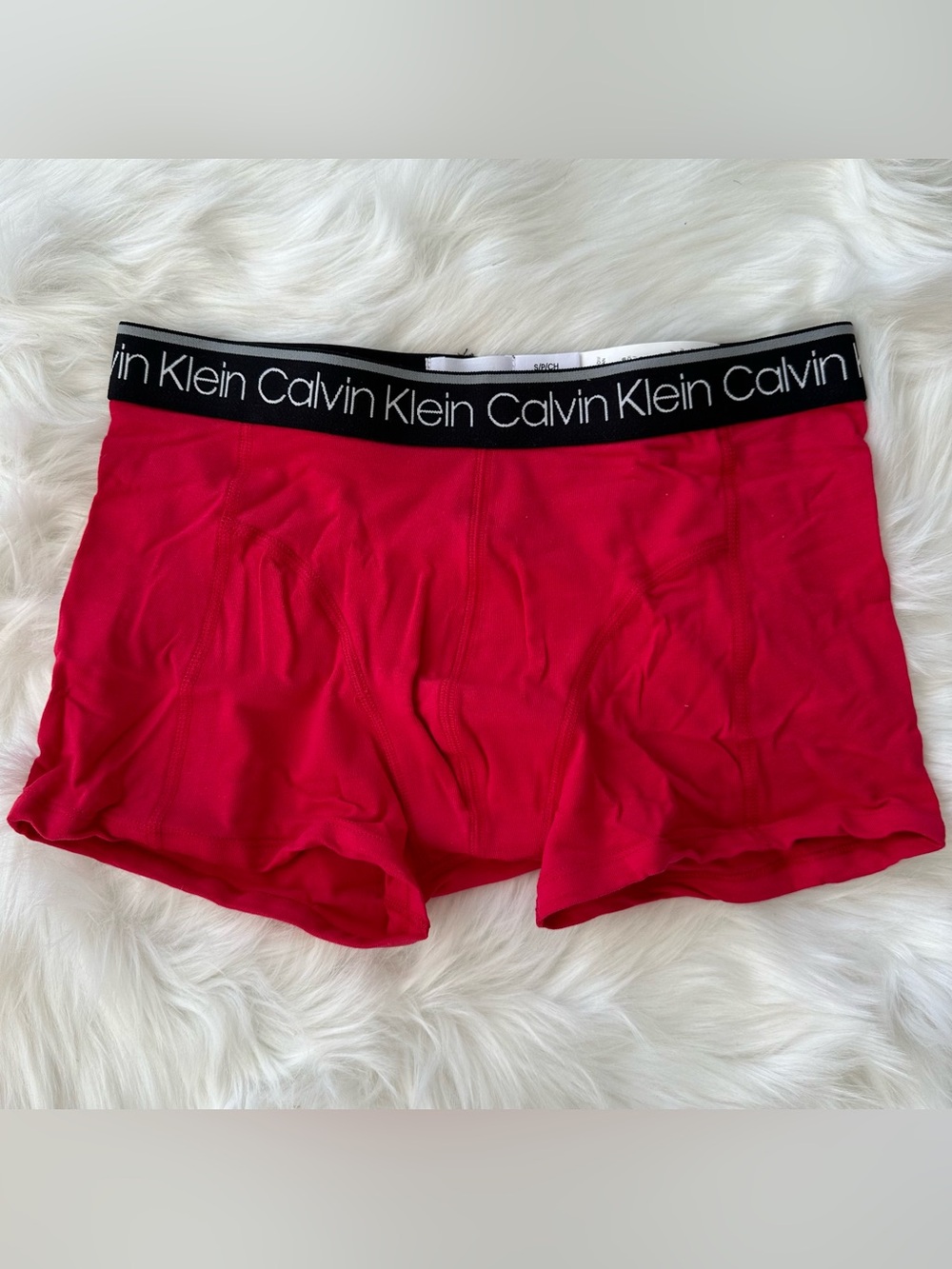 NWOT Calvin Klein Red Trunk Underwear with Black Branded Waistband Size Small